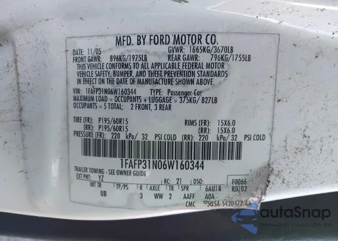 2006 Ford Focus Zx3 from USA, damaged, VIN 1FAFP31N06W160344